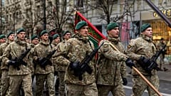 FILE: Members of the Lithuanian Army march during a parade ceremony marking the 107th anniversary of the Lithuanian military, on Armed Forces Day in Vilnius, 25 November 2025