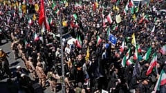 تجمع أنصار الحكومة لإحياء الذكرى الأربعين لوفاة المرشد الأعلى آية الله علي خامنئي في طهران، إيران، يوم الخميس 9 أبريل 2026. (صورة من وكالة أسوشيتد برس/وحيد سالمي)