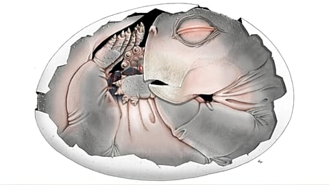 Kısmen korunmuş kabuğu içindeki bir Lystrosaurus embriyosunun modellemesi. 