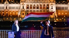 Péter Magyar en un acto del Partido Tisza tras las elecciones parlamentarias en Budapest