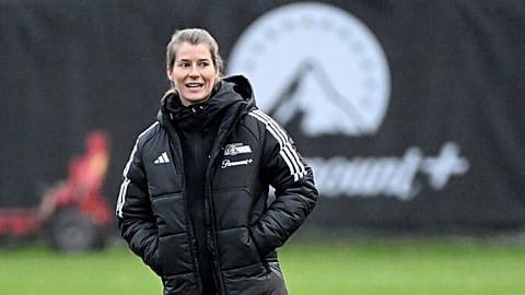 Union Berlin's co-coach Marie-Louise Eta leads a training session, 20 November, 2023
