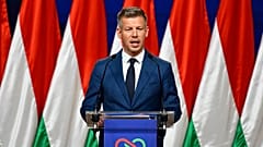 Peter Magyar speaks to the media in Budapest, Hungary, Monday, April 13, 2026, after defeating Prime Minister Viktor Orban's party in the country's parliamentary elections. (A