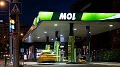 A taxi enters a MOL gas station in downtown Budapest, 27 September, 2025