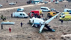 FILE - The wreckage of an Azerbaijan Airlines passenger jet lies on the ground near the airport in Aktau, Kazakhstan, where it crash-landed on Dec. 25, 2024.