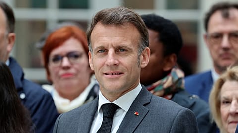 France's President Emmanuel Macron looks on during his visit to the International City of French Language, in the castle of Villers-Cotterets, France, Thursday April 16, 2026.
