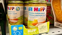 Vista de alimentos infantiles HIPP en una estantería, en Ceske Budejovice, República Checa, el domingo 19 de abril de 2026.