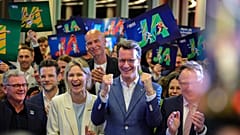 Hendrik Wüst nach der erfolgreichen Abstimmung über die Bewerbung um die Ausrichtung der Olympischen Sommerspiele 2036, 2040 oder 2044, 19. April 2026, in Köln