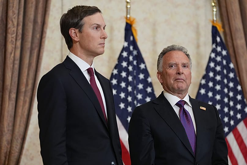 Jared Kushner and Steve Witkoff (right), another real estate investor, have represented the US in negotiations with Russia, Ukraine and Iran in recent years. 12 April, 2026.