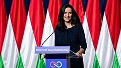 Orbán Anita felszólal az (akkor) ellenzéki Tisza Párt kampánynyitó rendezvényén Budapesten, 2026. február 15-én