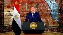 Der ägyptische Präsident Abdel Fattah el-Sisi hält eine Fernsehansprache zum Tag der Befreiung des Sinai in Kairo, 25. April 2026.