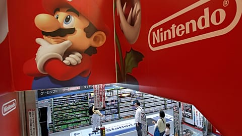 A wall with the image of the Super Mario character from the Japanese company Nintendo.