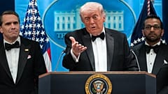 President Donald Trump speaks in the James Brady Press Briefing Room at the White House - Washington, Saturday, April 25, 2026.