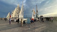 A Global Sumud Flottilla az olaszországi Syracuse-ban, 2026. április 23-án, csütörtökön.