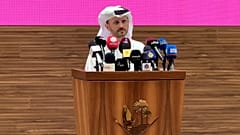 Qatar's Ministry of Foreign Affairs spokesperson Dr Majed Al-Ansari speaks during a weekly press briefing in Doha on April 28.
