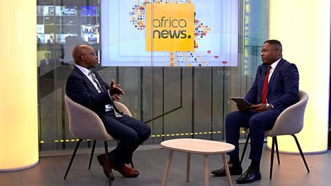 (L) Mr. Montfort Mlachila, IMF Deputy Director of the African Department, (R) Jerry Fisayo-Bambi, Euronews Journalist 