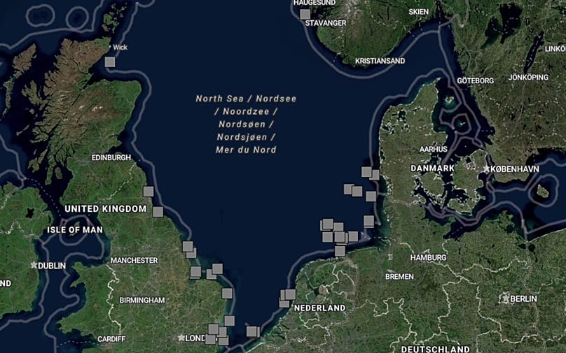 Screenshot der Nordsee-Windfarms von MangoMap