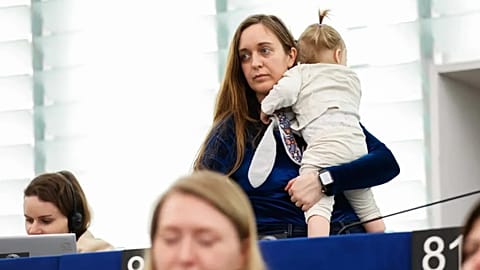 MEP Cristina Guarda with her baby during a Parliament's Plenary session