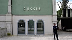padiglione della Russia chiuso alla 59ª Esposizione Internazionale d’Arte della Biennale di Venezia, a Venezia, Italia, martedì 19 aprile 2022. (Foto AP/Antonio Calanni)