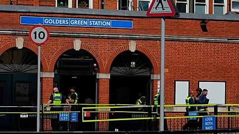 Police on duty outside Golders Green tube station in London, 30 April, 2026