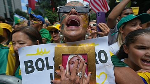 FILE - Supporters of former President Jair Bolsonaro protest against President Luiz Inacio Lula da Silva in Sao Paulo, 1 March 2026