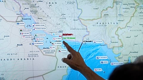 A view of screens showing shipping in the Middle East