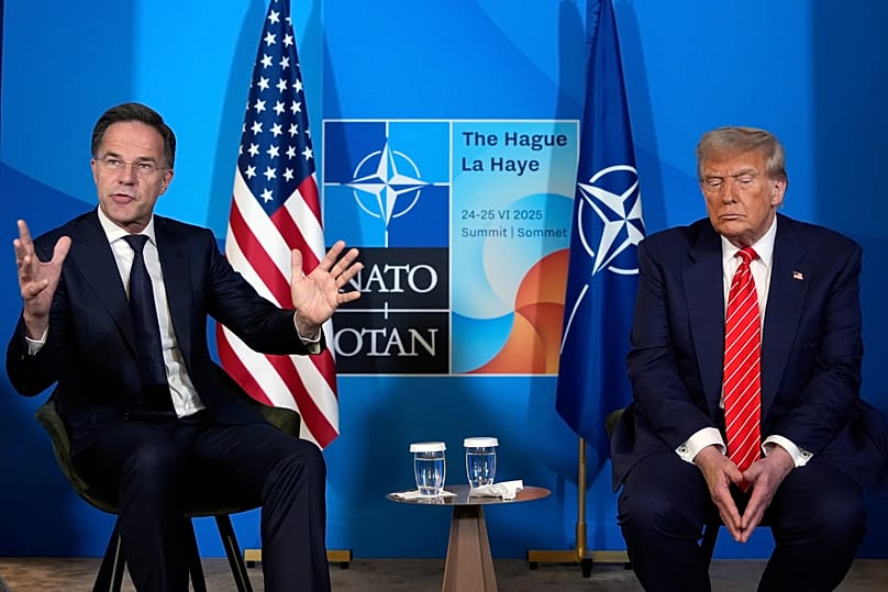 President Donald Trump meets NATO Secretary General Mark Rutte at the NATO summit in The Hague, Netherlands, June 25, 2025. 