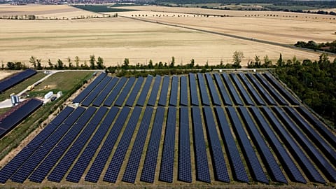A solar farm is pictured near Halberstadt, Germany, Wednesday, July 20, 2022.