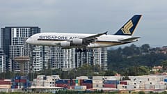 Singapore Airlines plane landing at Sydney Airport