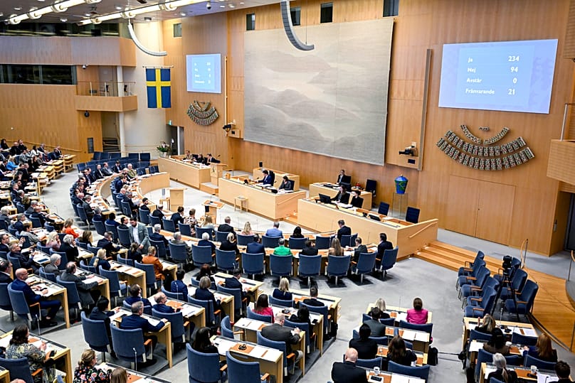 A view of the Swedish Parliament in Stockholm, 17 April, 2024