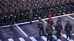 Russian servicemen gather prior to the Victory Day military parade rehearsal in Moscow, Wednesday, April 29, 2026.