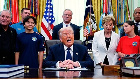 US President Donald Trump speaks before signing a proclamation in the Oval Office at the White House, 5 May, 2026