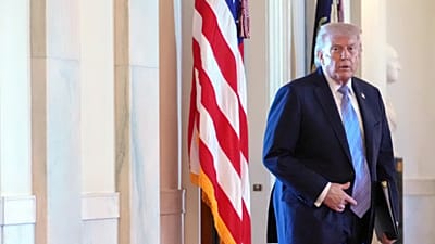 US President Donald Trump arrives for an event with small business leaders, Monday, May 4, 2026, in the East Room at the White House in Washington