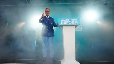 Reform UK leader Nigel Farage speaks during a rally in Merthyr Tydfil, 5 May, 2026