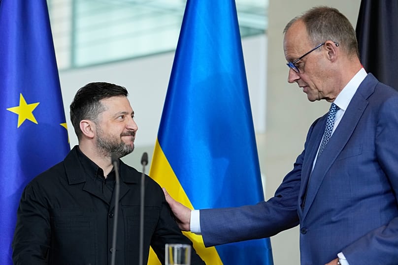 Ukraines Präsident Wolodymyr Selenskyj mit Bundeskanzler Friedrich Merz (CDU) in Berlin, 14. Apri 2026