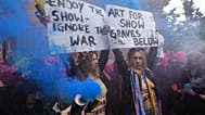 Ativistas da Pussy Riot e da FEMEN protestam contra a presença da Rússia após a sua exclusão na sequência da invasão da Ucrânia em 2022