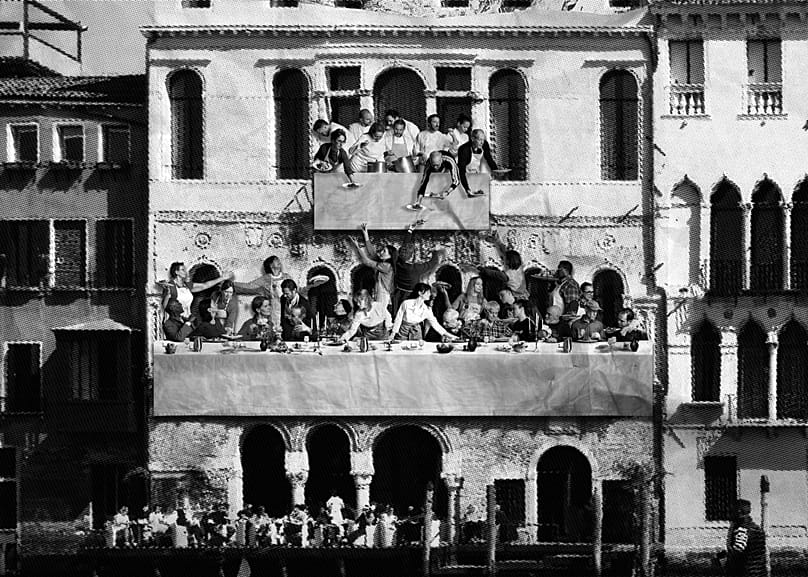 Il Gesto, JR's contemporary interpretation of The Wedding at Cana on display at Italy's Venice Venice hotel, May 2026,  