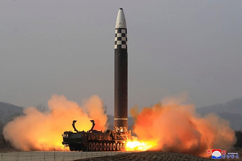 A test-fire of what Pyongyang says is a Hwasong-17 intercontinental ballistic missile at an undisclosed location in North Korea, 24 March, 2022