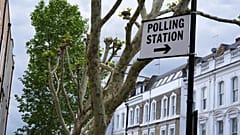 A signpost to a polling station in London, 7 May, 2026