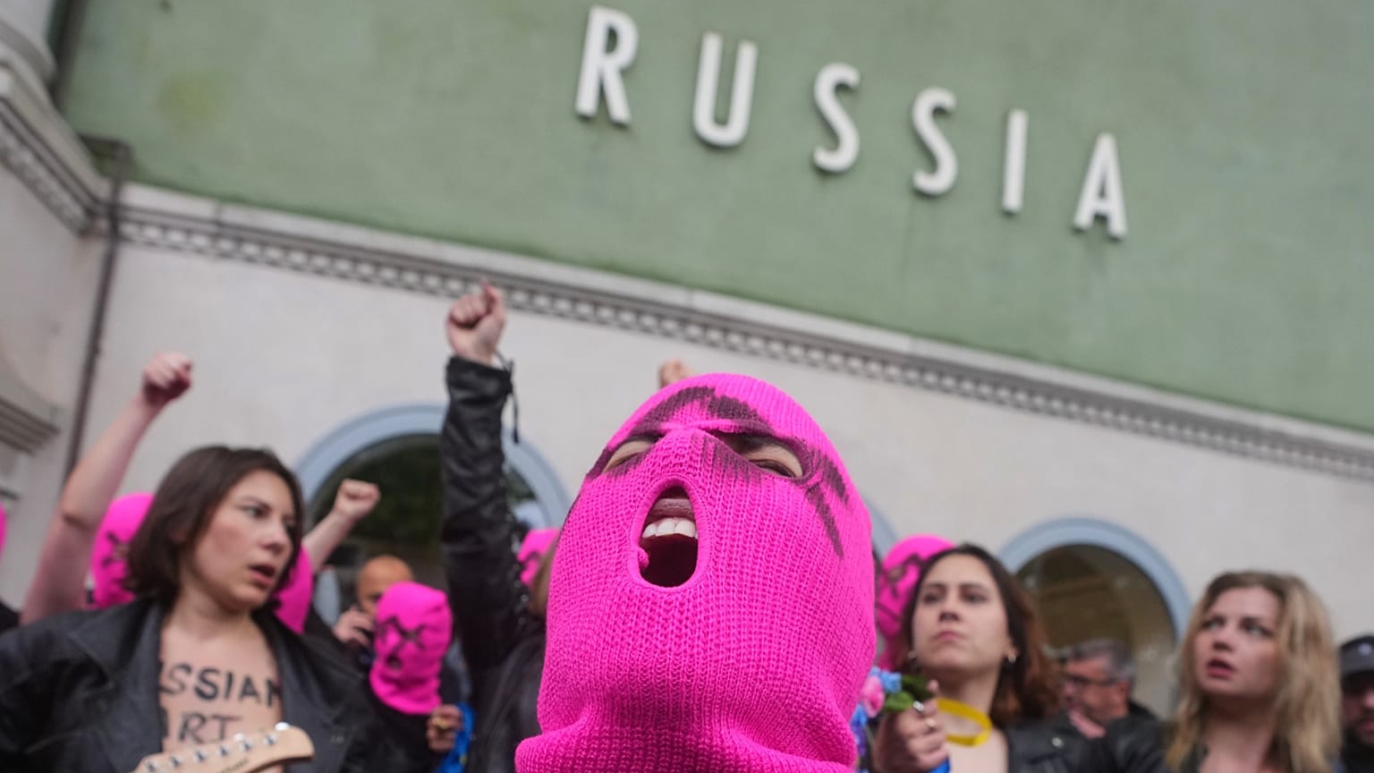 Pussy Riot and FEMEN activists protest at Russia's Pavilion at the Venice Biennale over its invasion of Ukraine; 6 May 2026