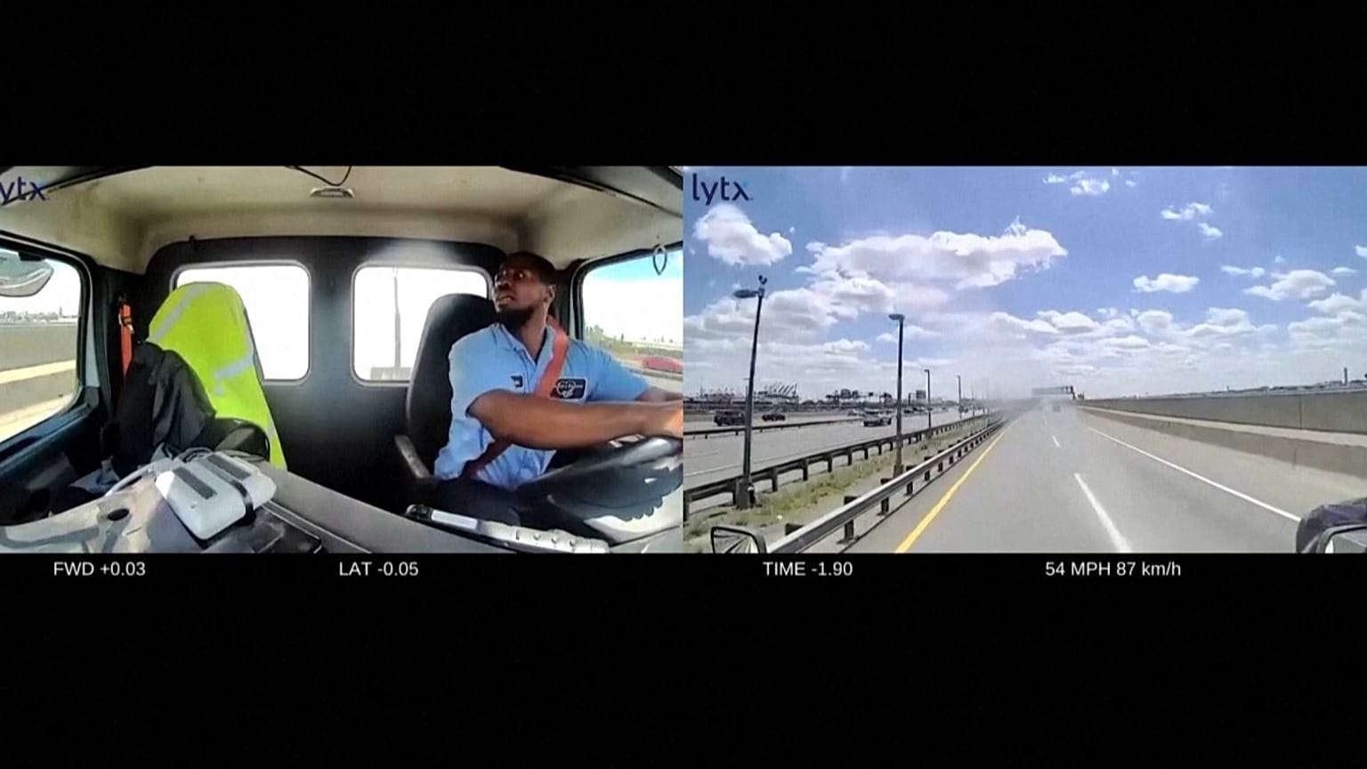 Dashcam footage shows a United Airlines plane flying low over the New Jersey Turnpike before striking a bakery truck near Newark Airport.