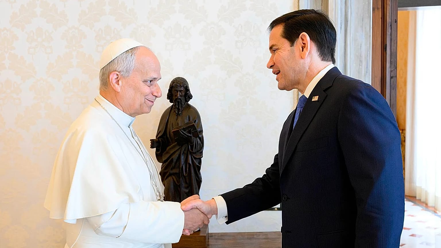 Pope Leo XIV greets US Secretary of State Marco Rubio at the Vatican, 7 May, 2026