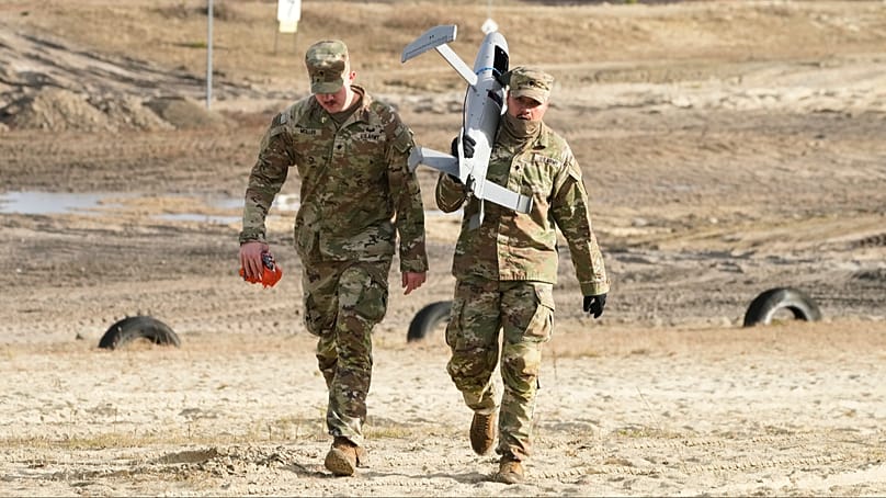 Polish and Romanian troops trialing American drone systems in Nowa Deba, Poland, on Tuesday 18 November, 2025. 