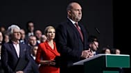 Former Bulgarian President Rumen Radev delivers a speech at the closing rally of his campaign for prime minister, in Sofia, Thursday, April 16, 2026