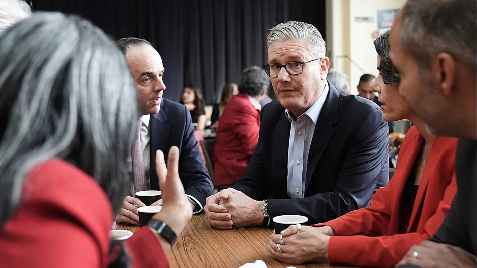 Britain's Prime Minister Sir Keir Starmer meets Labour Party members at Kingsdown Methodist Church Hall in Ealing, 8 May, 2026