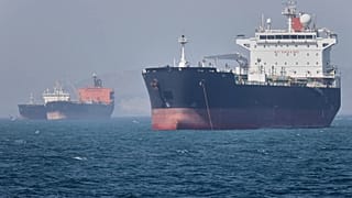 Oil tankers sit at anchor offshore in the Strait of Hormuz off Bandar Abbas, Iran, 2 May 2026
