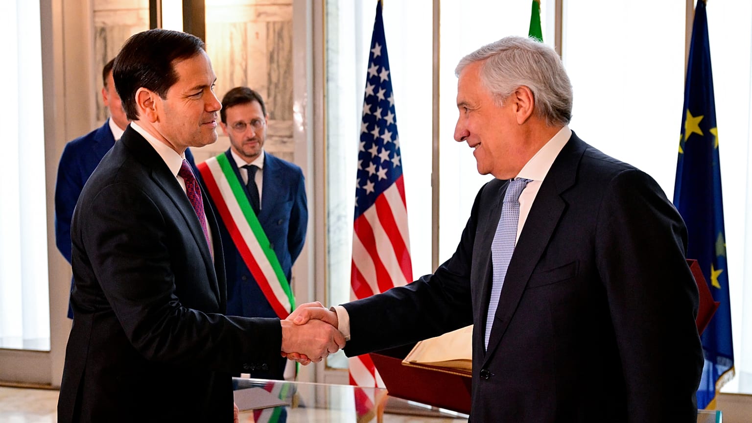 Il segretario di Stato Usa, Marco Rubio, ricevuto a Roma dal ministro degli Esteri, Antonio Tajani
