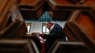 FILE: Rabbi Yusuf Hamra prays at the al-Franj synagogue where he used to serve as a rabbi in the old city of Damascus, 18 February 2025