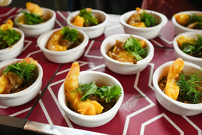 Food prepared inside the Qatar pavilion at the 2026 Venice Biennale.