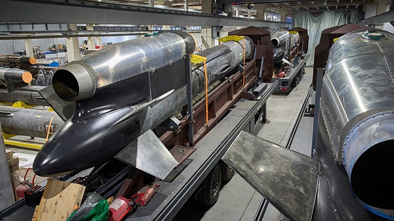 Flamingo missiles are seen at the secret Fire Point factory in Ukraine on Monday, 18 August 2025