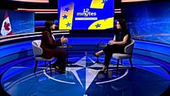 Anita Anand, Canadian Minister of Foreign Affairs, during an interview with Euronews at the NATO HQ in Brussels.